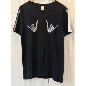 PINK Victorias Secret Ghosting You Campus T-shirt Skeleton Hands Blk/Wht Y2K 90s